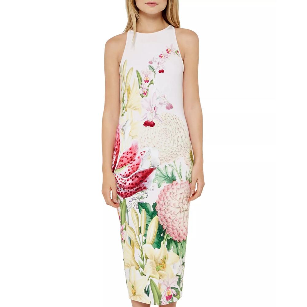 Ted Baker Julee Encyclopedia Floral Midi Dress 2 Pink Botanical Garden Party - Picture 7 of 15